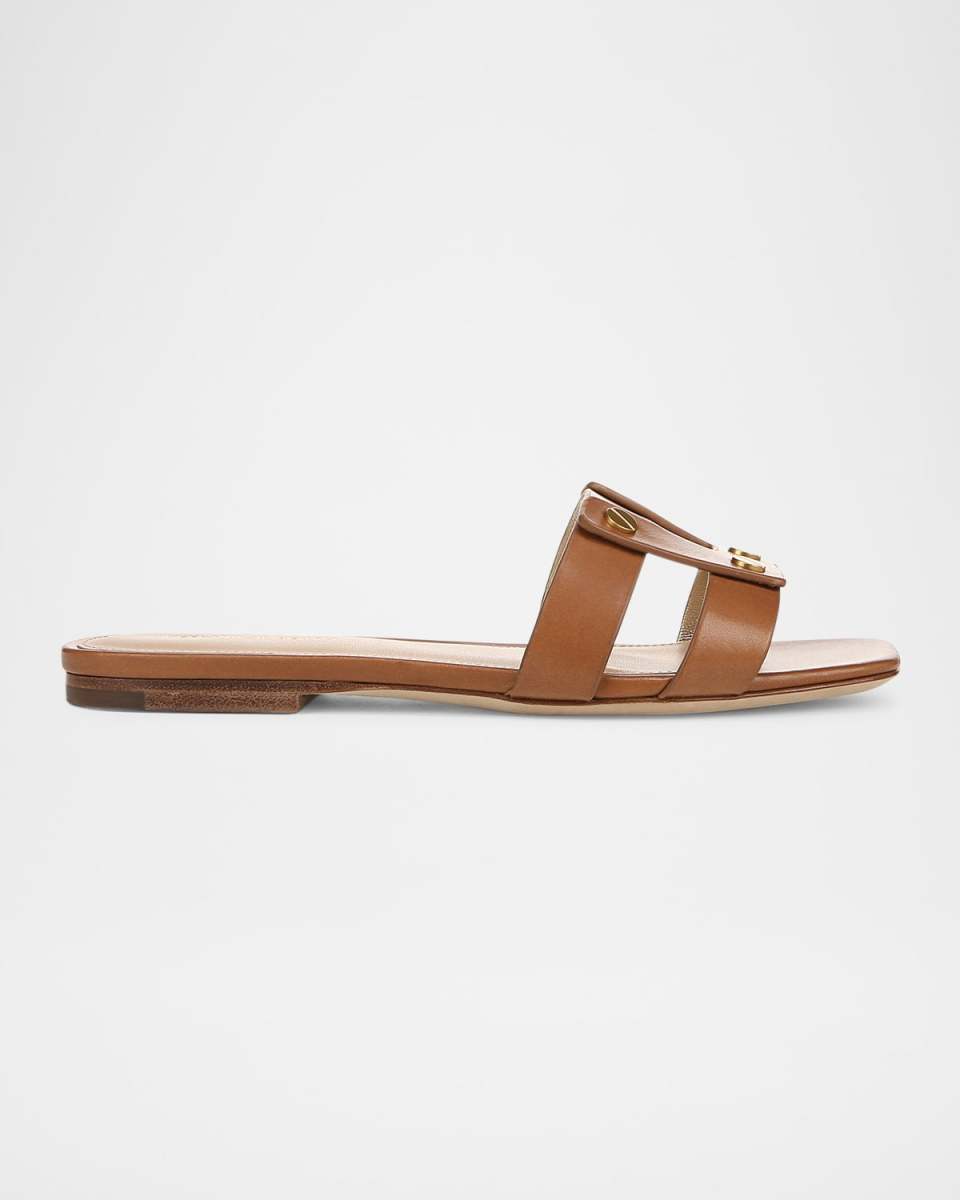 Via Leather Flat Slide Sandals